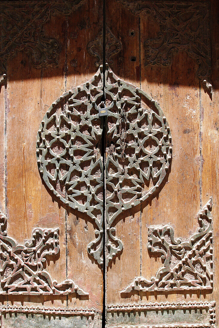 Islamic ornamented wooden door, Cairo Egypt
