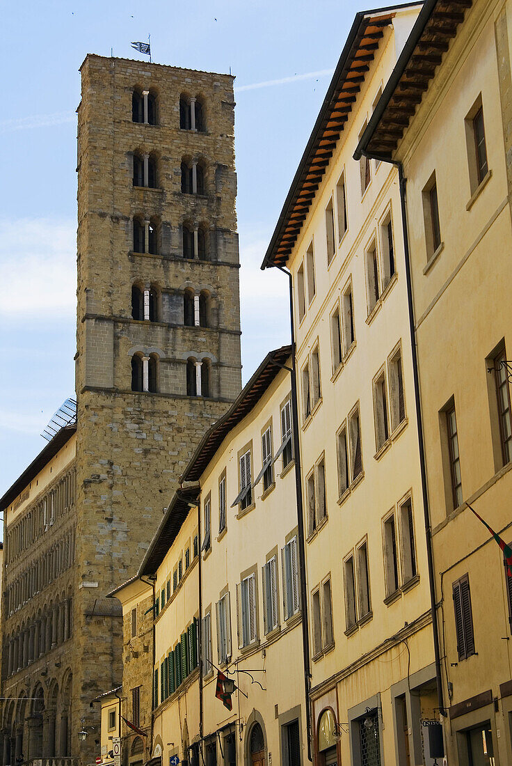 Corso Italia and Santa Maria della Pieve church, Arezzo, Tuscany, Italy