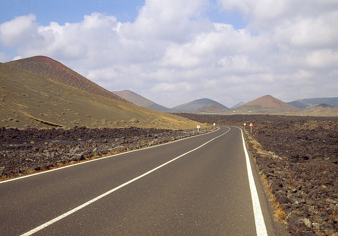 Road to Timanfaya National Park, Lanzarote island, Canary Islands, Spain