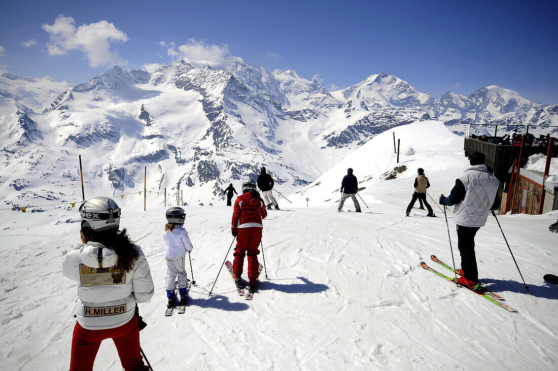 Skiers, Lagalp, Pontresina, Upper Engadina, Grisons, Switzerland
