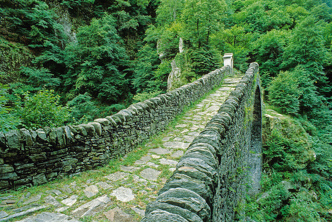 Alte Steinbrücke im Tal Centovalli, Tessin, Schweiz, Europa