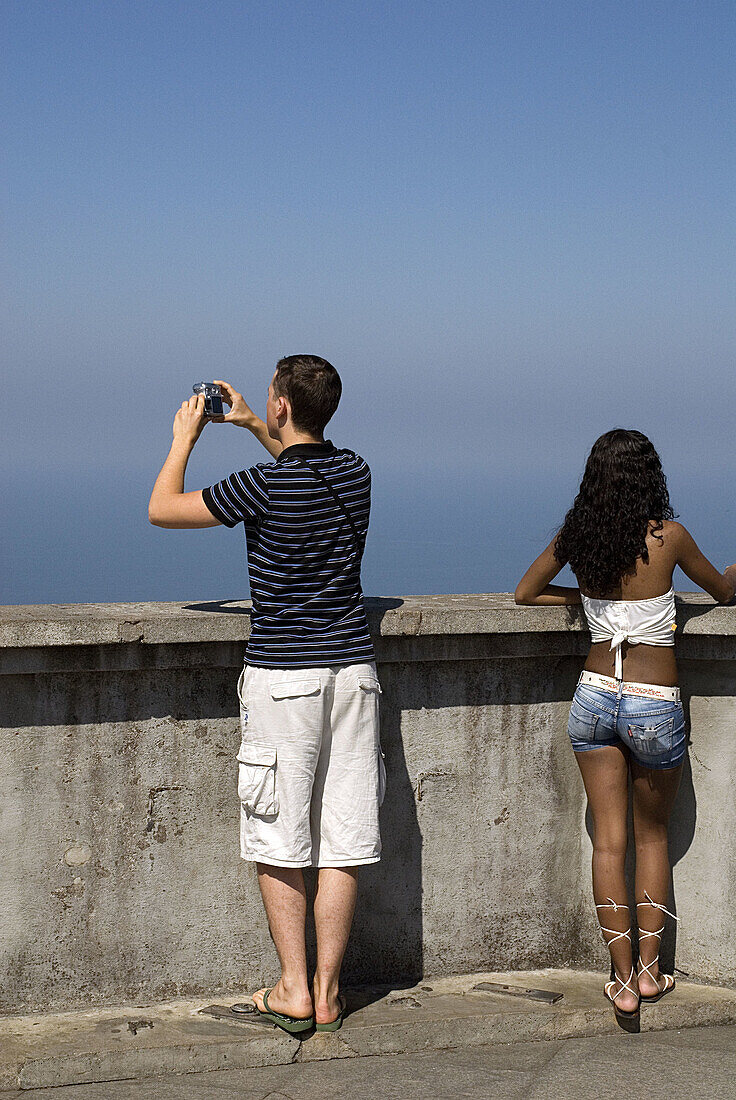 Tourists in Mount Corcovado. Rio de Janeiro, Brazil.