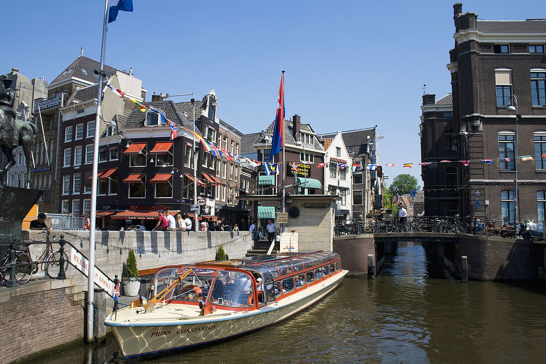 Pleasure boat in the Rokin, Amsterdam. The Netherlands