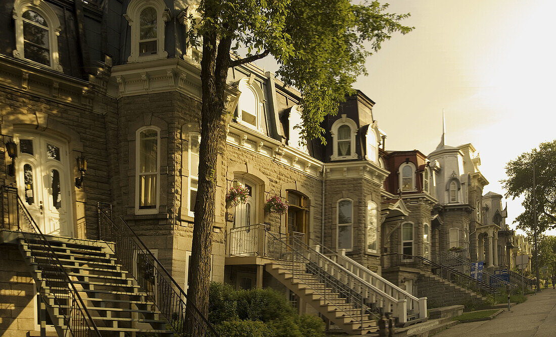 Old houses along Grande Allee boulevard,  Quebec City. Quebec,  Canada