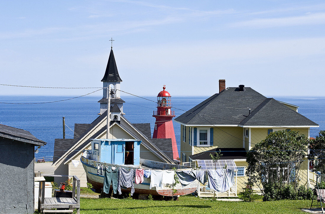 Lighthouse at La Martre. Gaspe Peninsula,  Quebec,  Canada