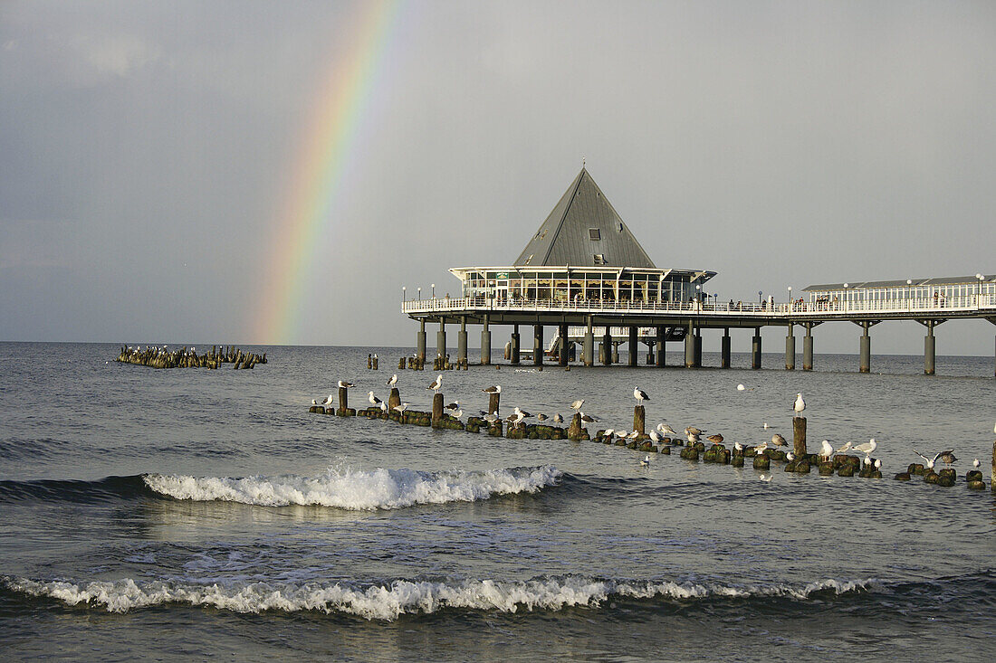 Rainbow at the Seebruecke of Heringsdorf,  Usedom,  Germany