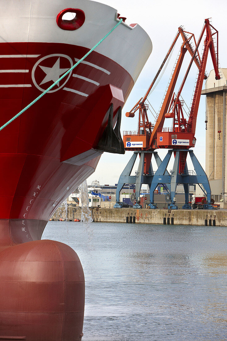 Ship and cranes. Port of Bilbao, Biscay, Basque Country, Spain