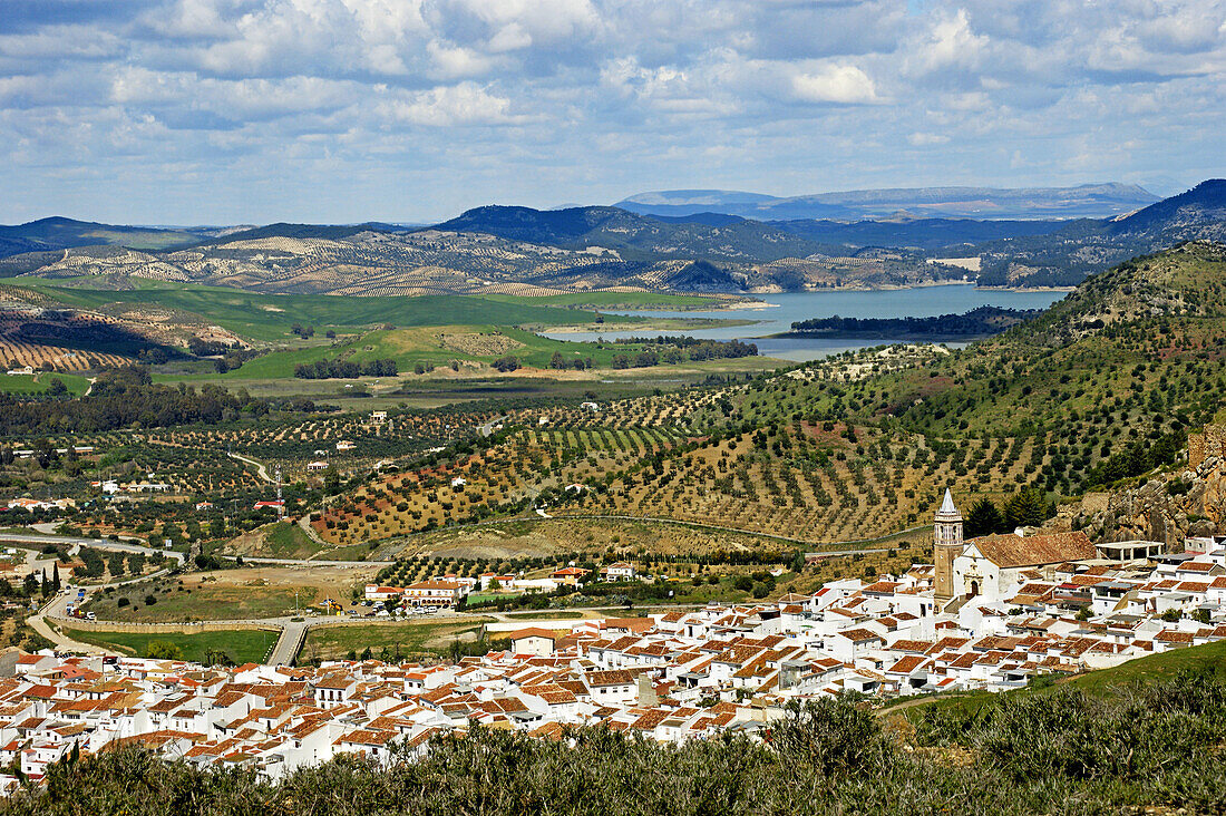 Spain. Andalusia. Malaga province. Village of Ardales. El Chorro reservoir in background