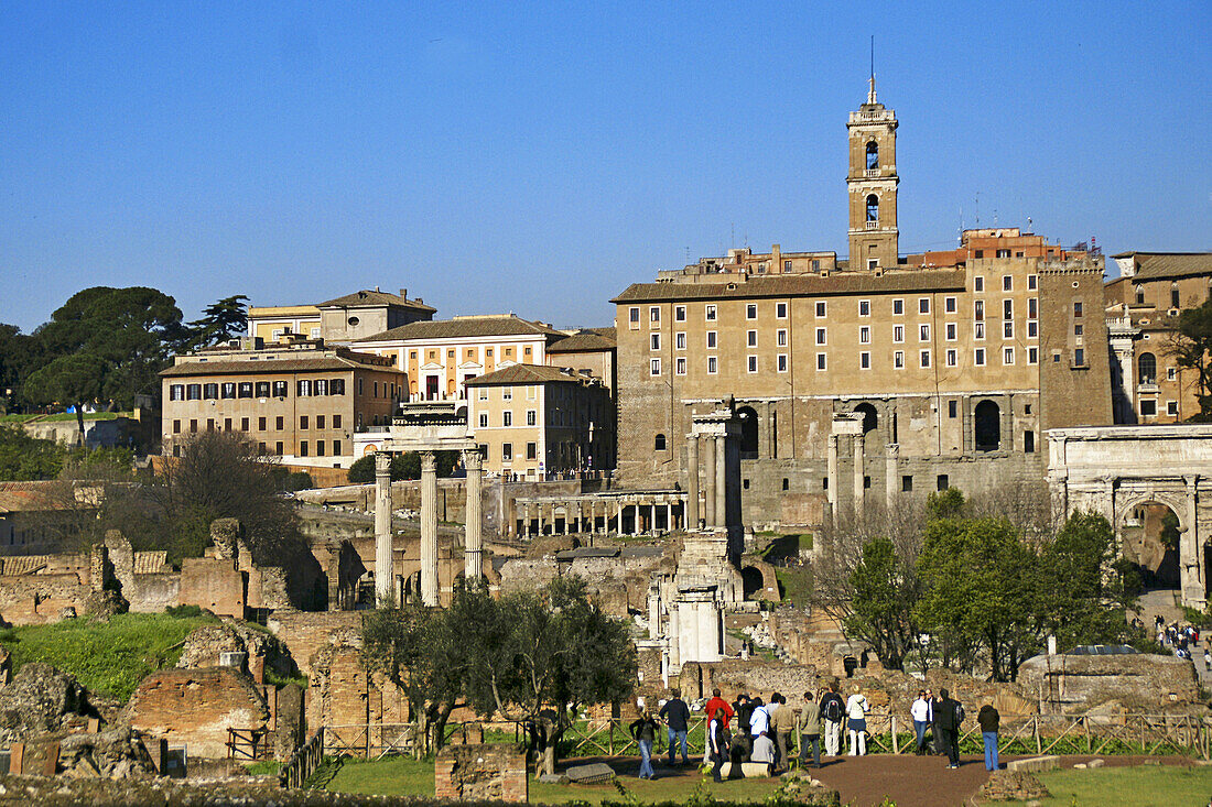 Italy. Rome. View of the Forum and Campidoglio in background