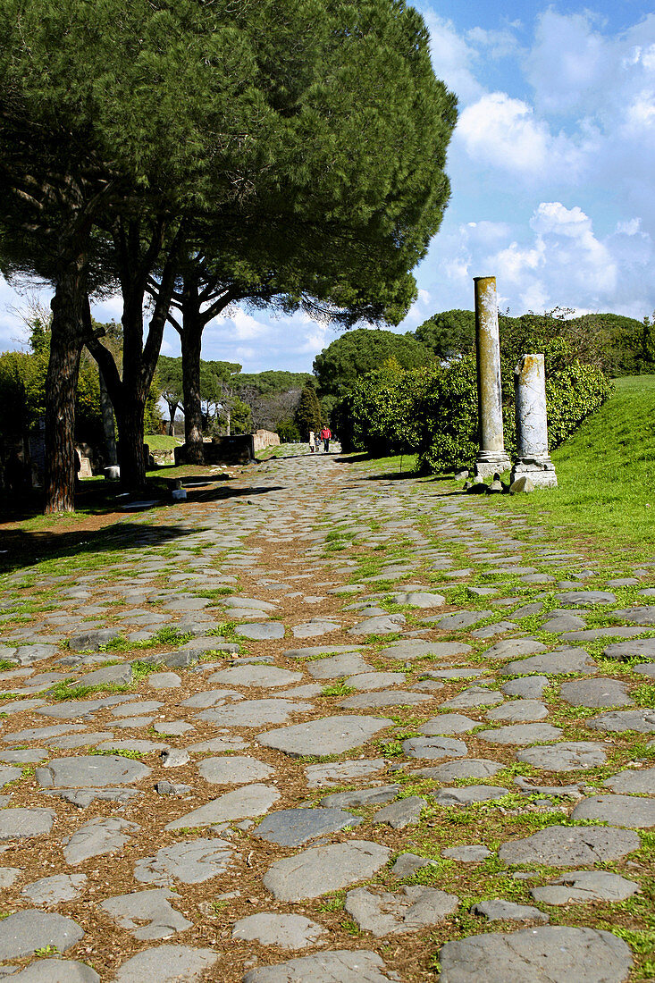 Italy. Rome. Ostia Antica. Decumanus Maximus (roman main street).