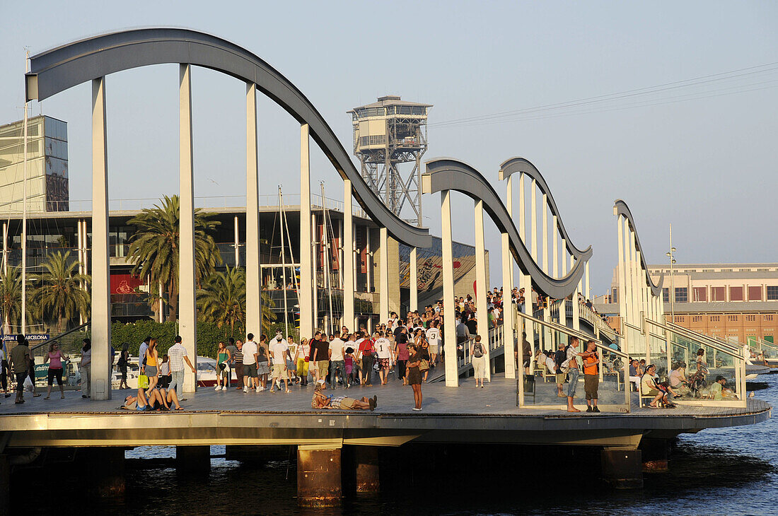 Rambla del Mar footbridge to Maremagnum area, Barcelona harbour, Catalonia, Spain