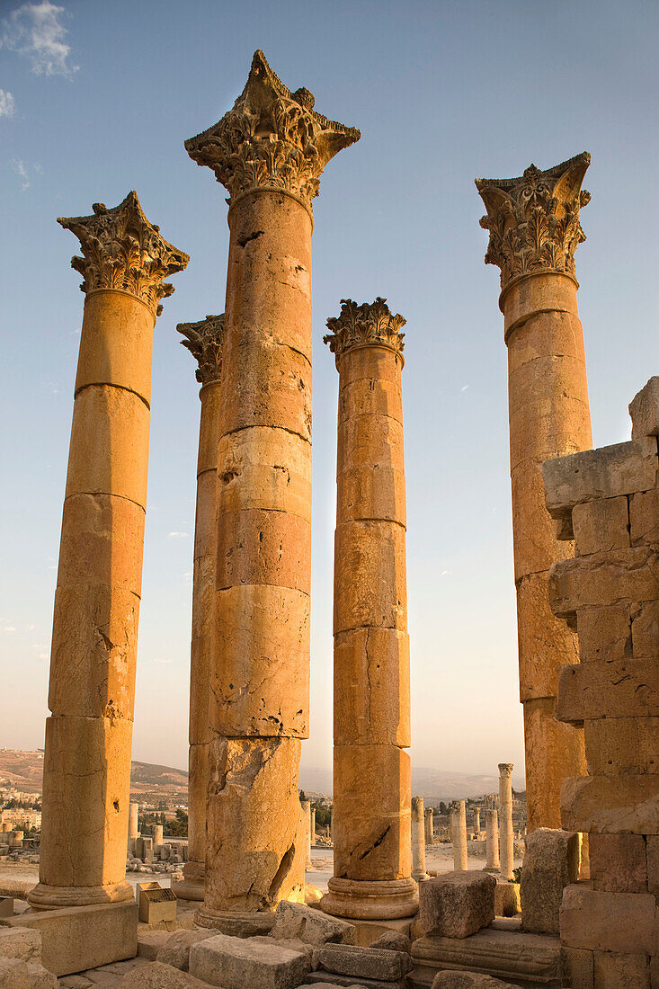 Columns roman temple of artemis. Jerash. Jordan.