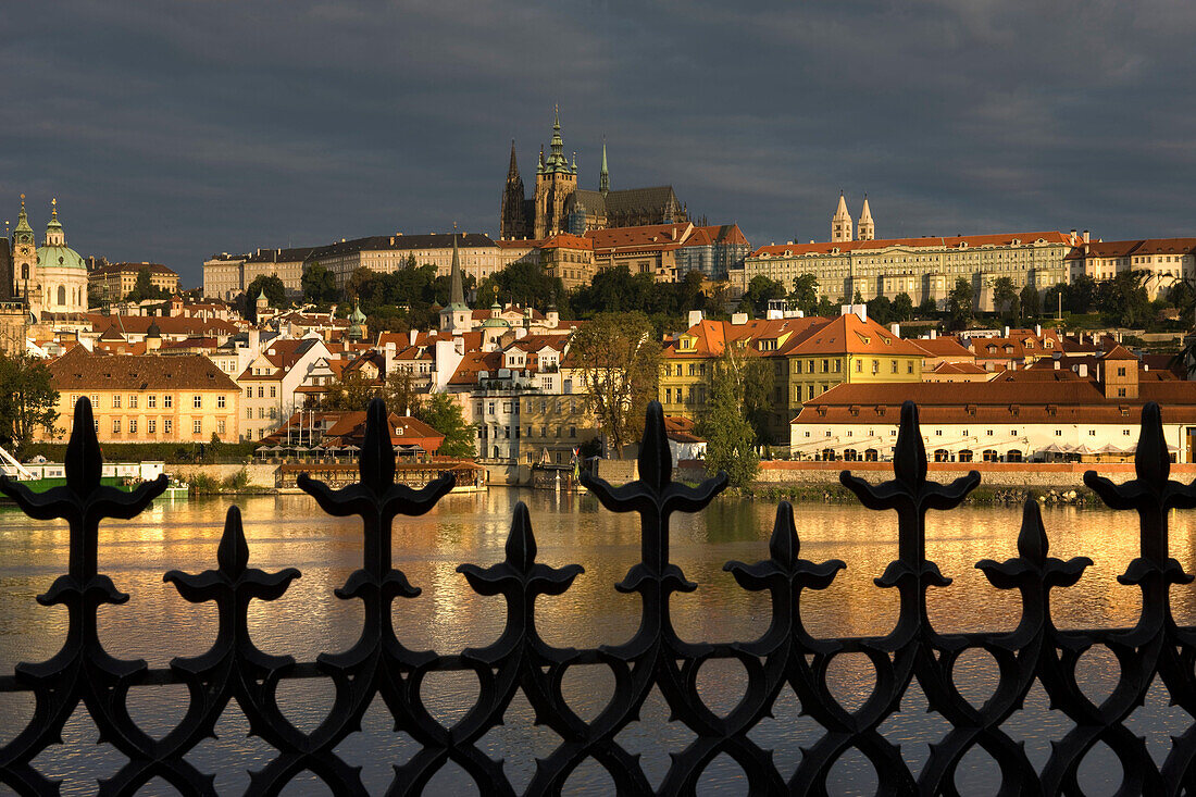 Cathedral castle mala strana skyline. Vltava river. Prague. Czech Republic.