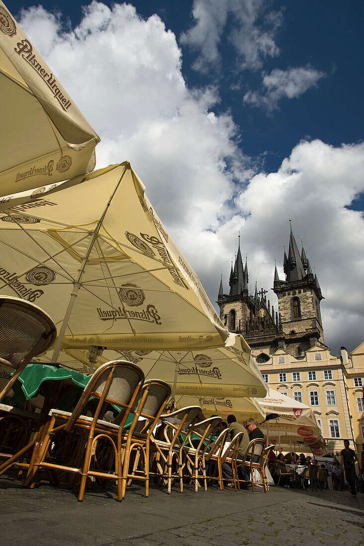 Cafes old church of our lady before tyn old town square stare mesto. Prague. Czech Republic.