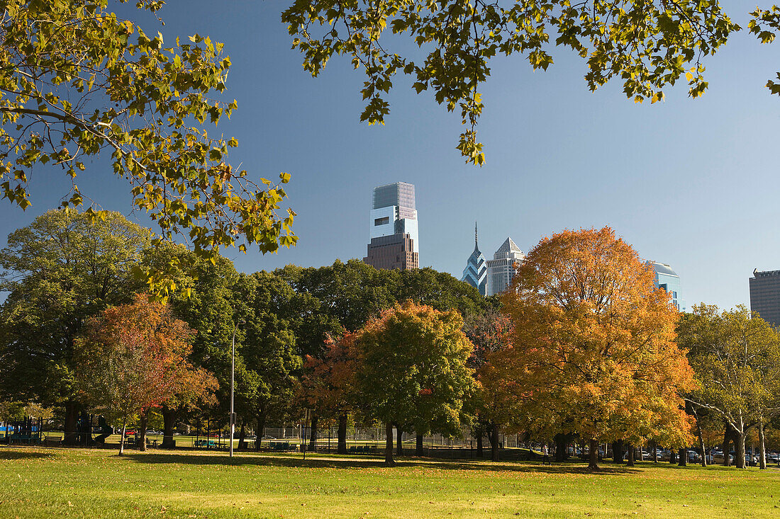 Eakins oval downtown skyline Philadelphia. Pennsylvania. USA.