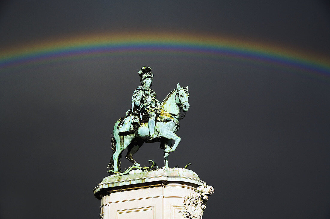 Equestrian statue of Dom Jose, the Portuguese King at the time of the 1755 earthquake, in Praça do Comercio, Lisbon, Portugal