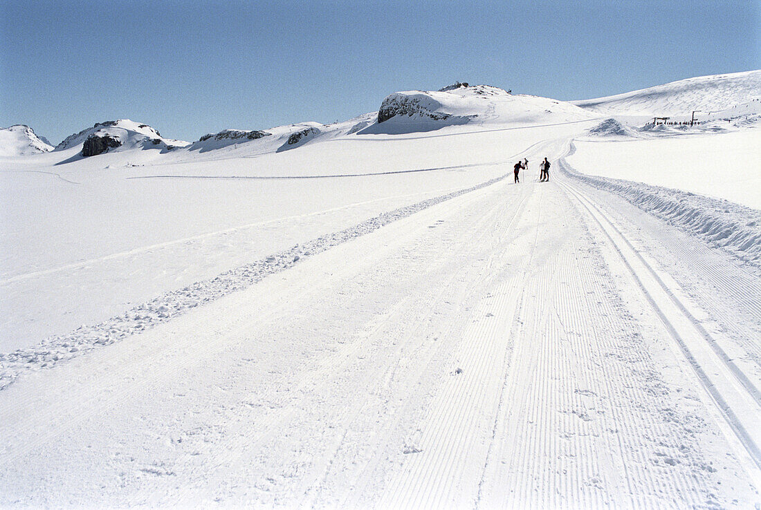 Langlauf Loipe, Winter, Plaine Morte Gletscher, Crans Montana, Schweiz