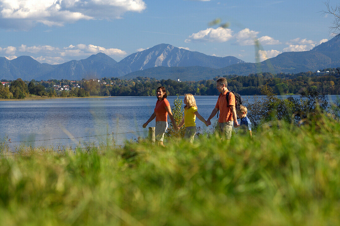 Family at Lake Staffelsee, Upper Bavaria, Bavaria, Germany