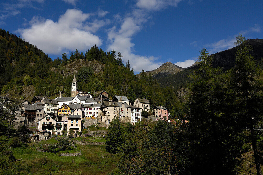 The village of Fusio in Val Lavizzara, in Maggia Valley, Valle Maggia, Ticino, Switzerland