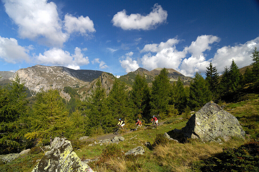 Mountain bike tour in Nockberge mountains, near Bad Kleinkirchheim, Carinthia, Austria, Europe