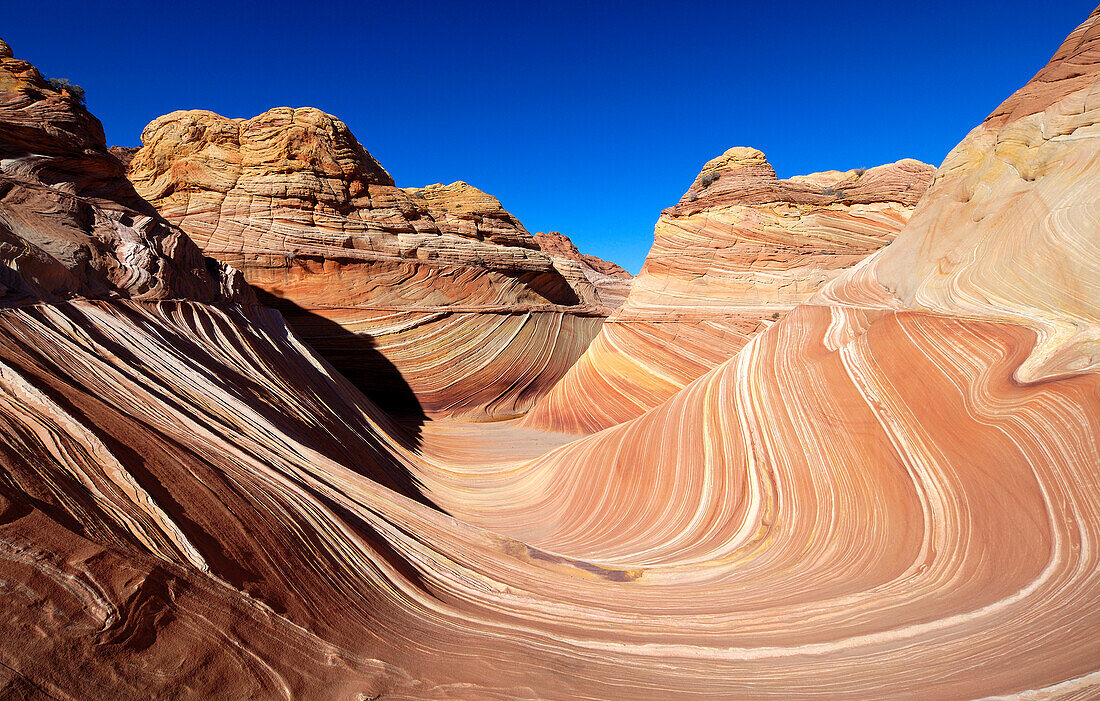 Das Vermillion Cliff, Sandsteinformation im Sonnenlicht, Coyote Buttes, Arizona, Nordamerika, Amerika