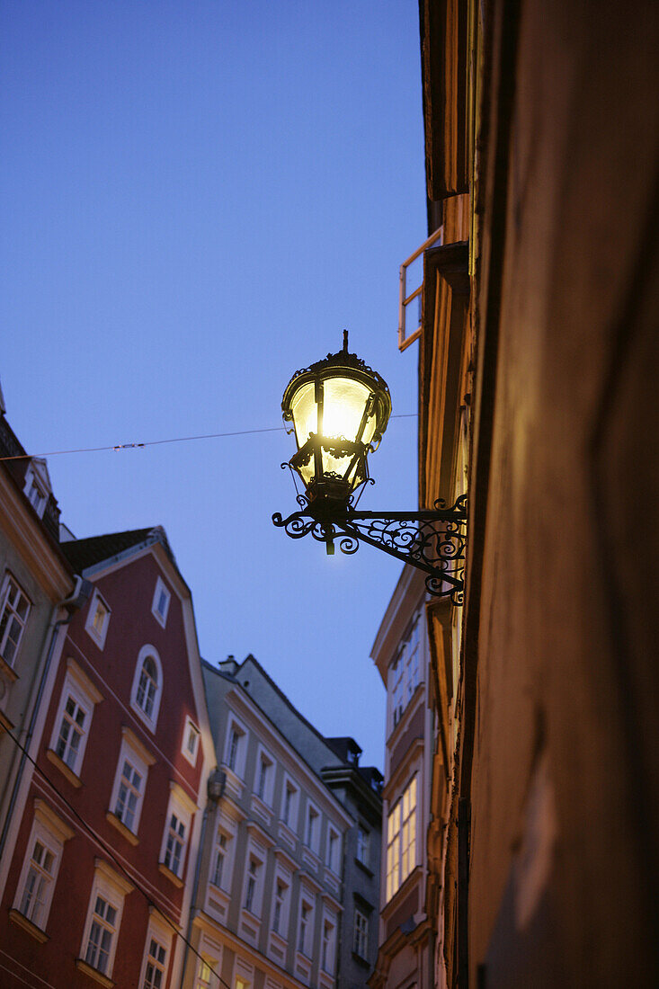 Old Lantern, Old Alley in the oldest district of Vienna City Centre, Schönlaterngasse, Vienna, Austria