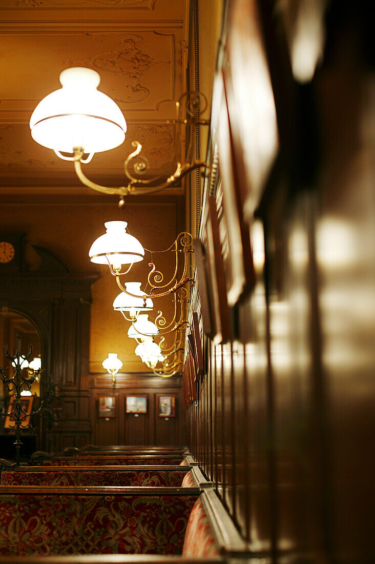 Detail, Lampen in Café Sperl, Wien, Österreich