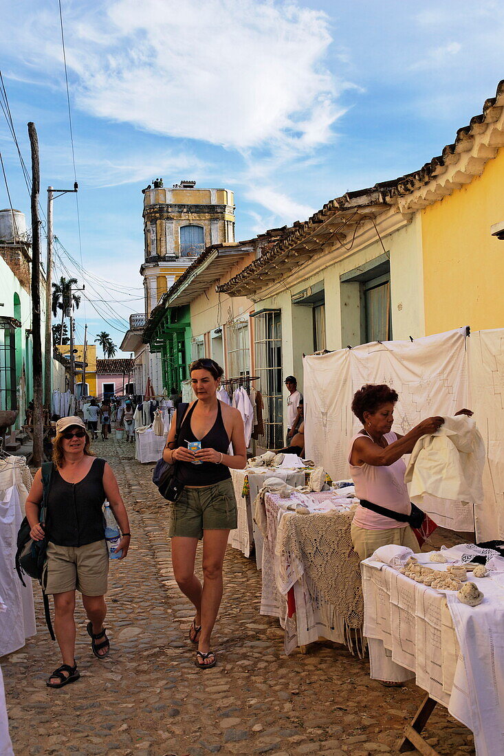 Women shopping, street stalls, Trinidad, Sancti Spiritus, Cuba, West Indies