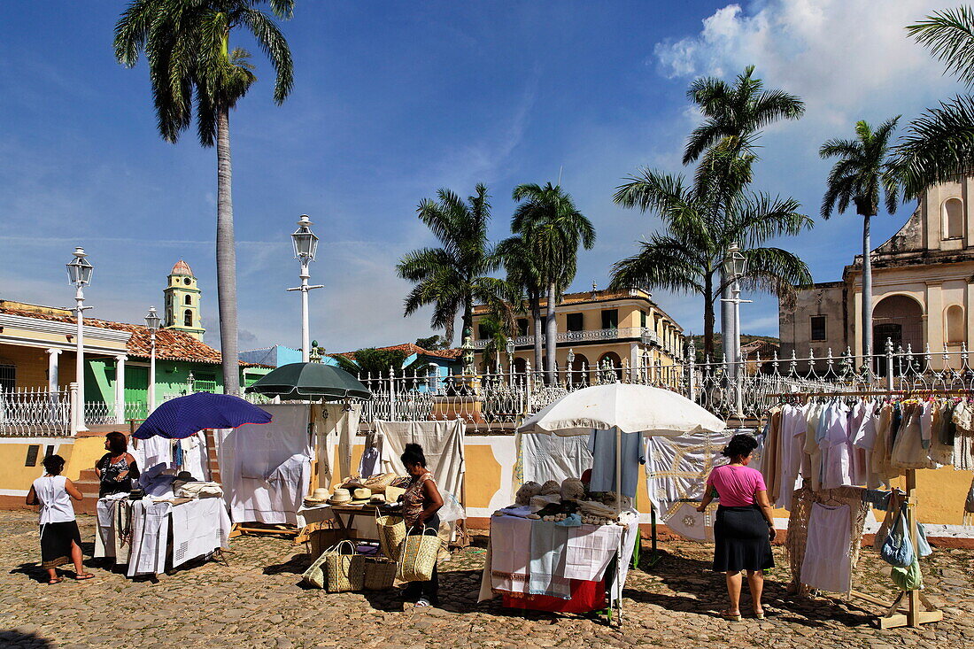 Street stalls at Plaza Mayor, Trinidad, Sancti Spiritus, Cuba, West Indies