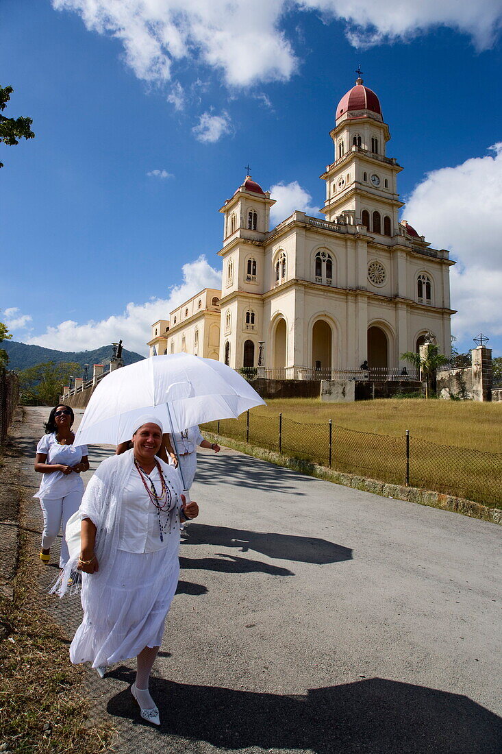 Women near Basilica de Nuestra Senora de la Caridad del Cobre, Santiago de Cuba, Santiago de Cuba, Cuba, West Indies