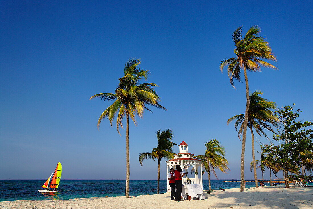 Pavilion at sandy beach, Guardalavaca, Holguin, Cuba, West Indies