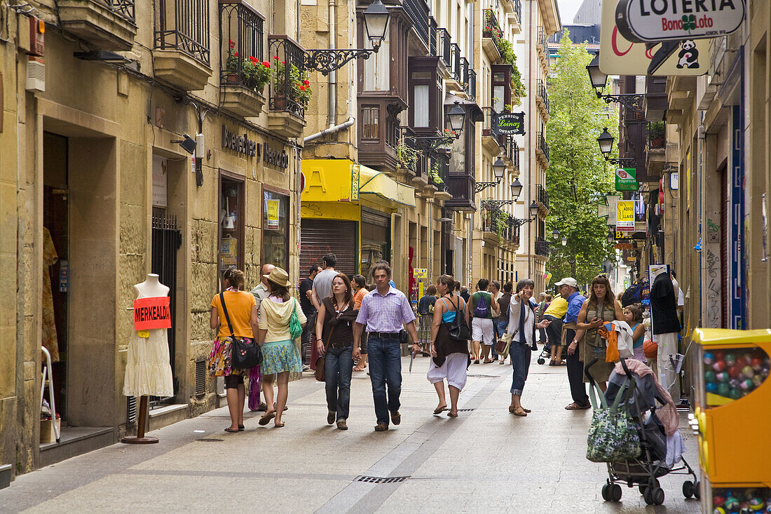 Street scene in the old town, San Sebastian. Guipuzcoa, Basque Country, Spain
