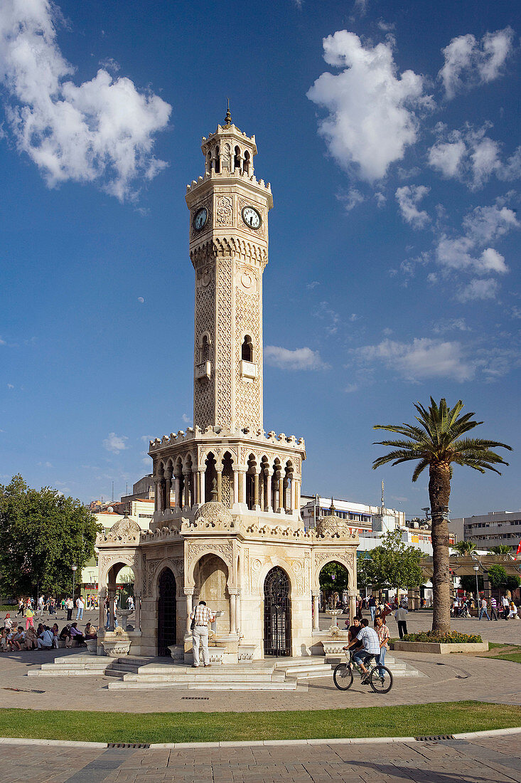 Historic clock tower at the Konak Square,  Izmir,  Turkey