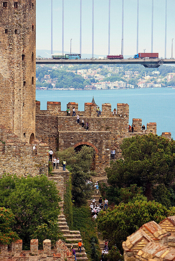 Rumelihisari fortress and Fatih Sultan Mehmet Bridge,  Bosphorus Strait,  Istanbul,  Turkey