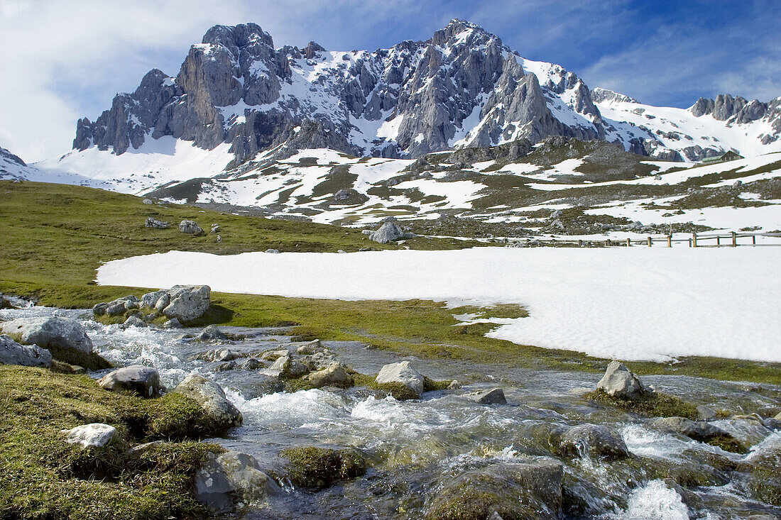 Peña Vieja, Peña Olvidada and Salgardas stream  Central Massif in Picos de Europa mountain range, Cantabria, Spain, Europe