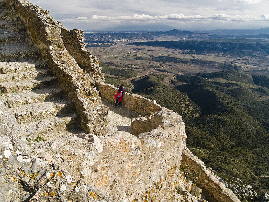 Quéribus ruined castle, Cathar castle. Aude, Languedoc-Roussillon, France