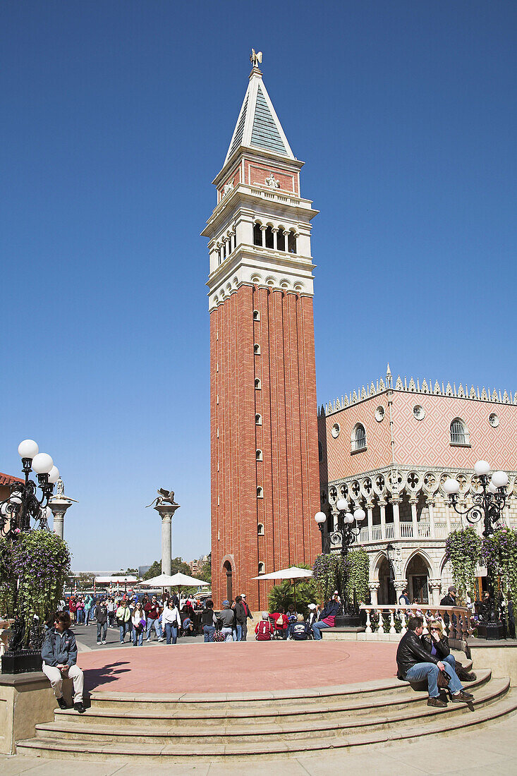 Campanile and Doges Palace, Italian section of EPCOT Center, World Showcase, Disney World, Orlando, Florida, USA