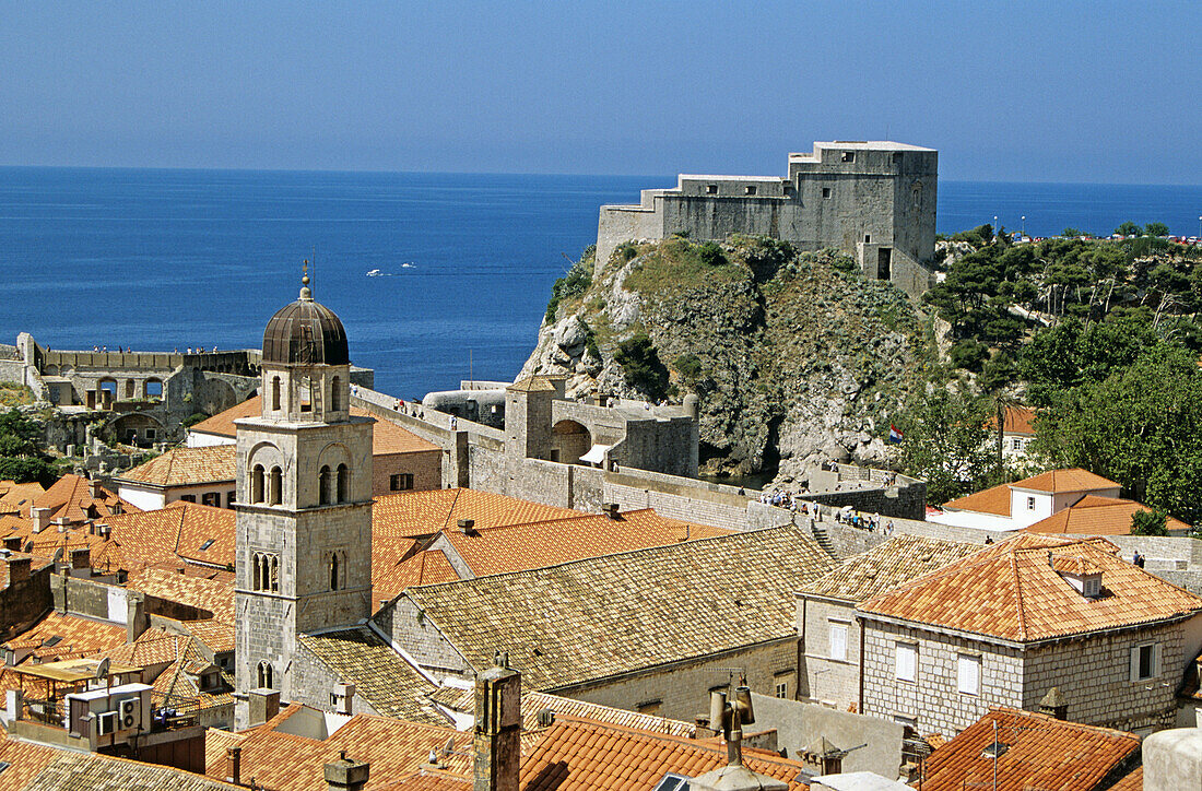 Franciscan Monastery, Lovrijenac Fort, red rooftops, from old city walls, Dubrovnik, Dalmatian Coast, Croatia, Former Yugoslavia