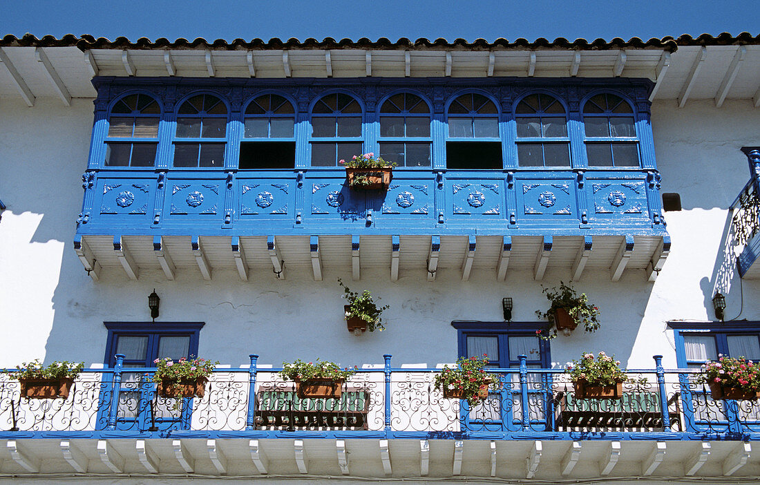 Ornate unusual balcony, Cusco, Peru