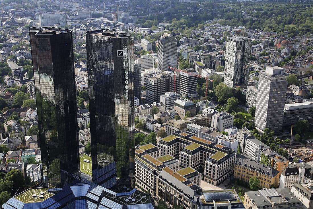 Germany, Hessen, Frankfurt am Main, general aerial view, Deutsche Bank Towers