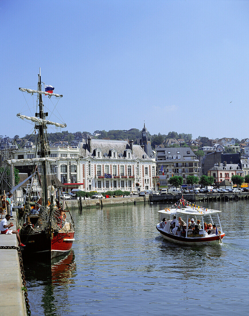Harbour with ferry boat, Trouville, Normandy, France
