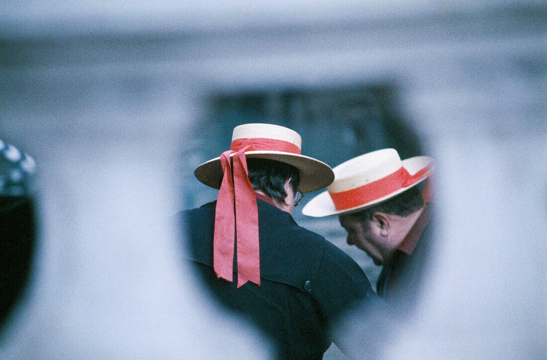 Two Gondoliers with Hats, Venice, Veneto, Italy