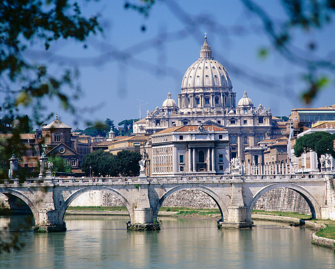 St Peter's Basilica from the River Tiber, Rome, Lazio, Italy