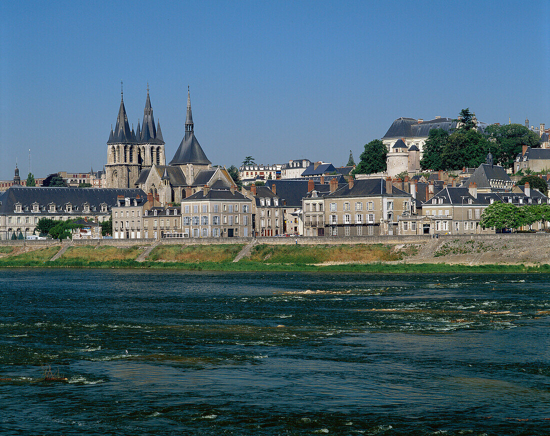 View of town across River Loire, Blois, The Loire, France