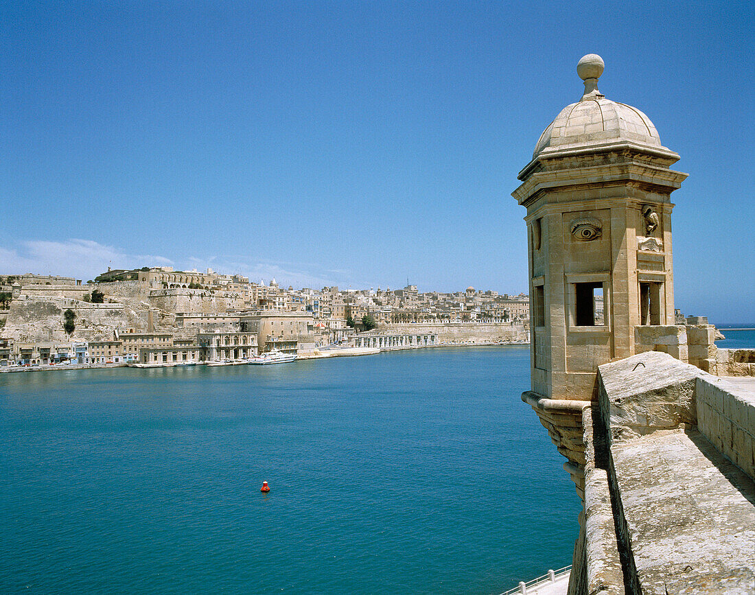 Watch Tower & View Across Grand Harbour, Senglea, Malta, Maltese Islands