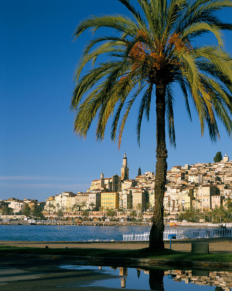 View across Beach, Menton, Cote d'Azur, France