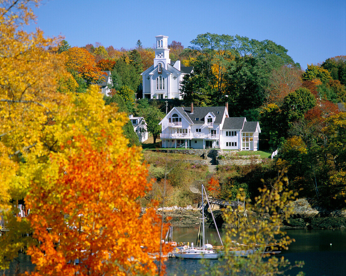 Village Scene in the Fall, Rockport, Maine, Usa
