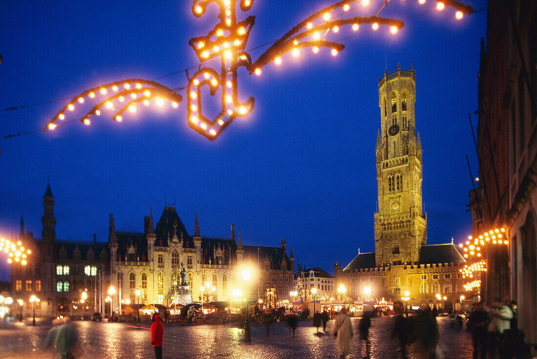 Grote Markt at Christmas, Bruges, Flanders, Belgium