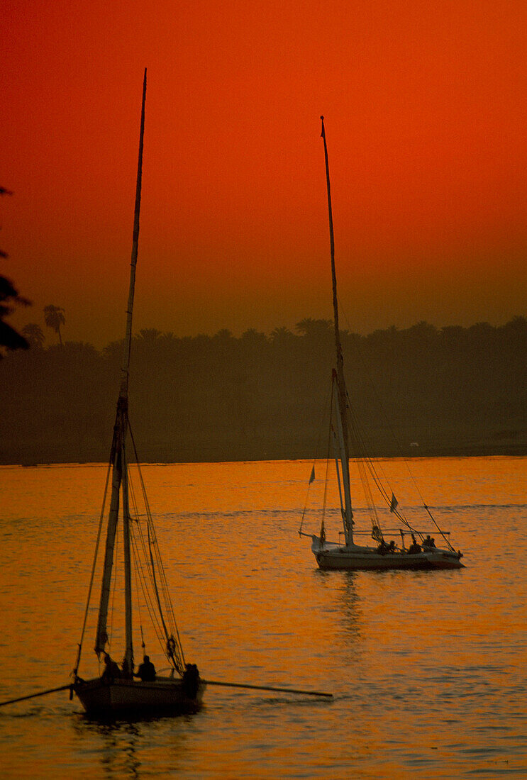 River Nile with Felucca at Sunset, Luxor, Egypt