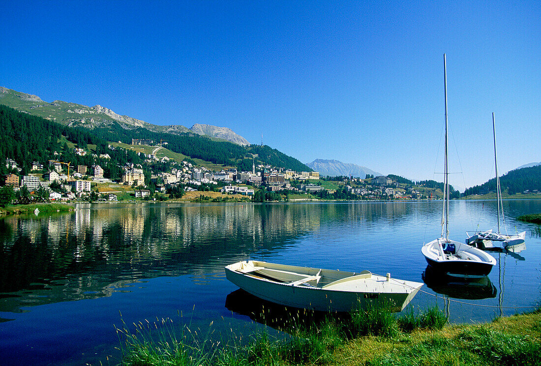 Town & Lake, St. Moritz, Graubunden Canton, Switzerland